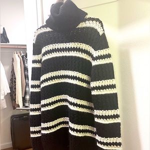 Saint Laurent *Like New* - Black & White Stripped Turtleneck Sweater - Size L